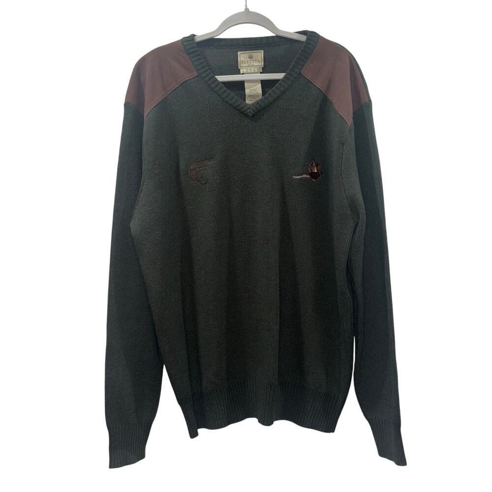 Beretta Wool Blend Hunting Sweater – Size XL Green & Brown Gilchrest Club